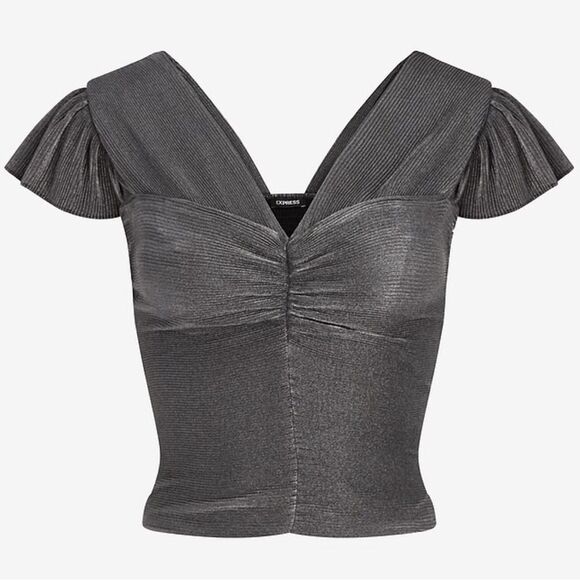 Express Metallic Pleated Cropped Top - Picture 4 of 10